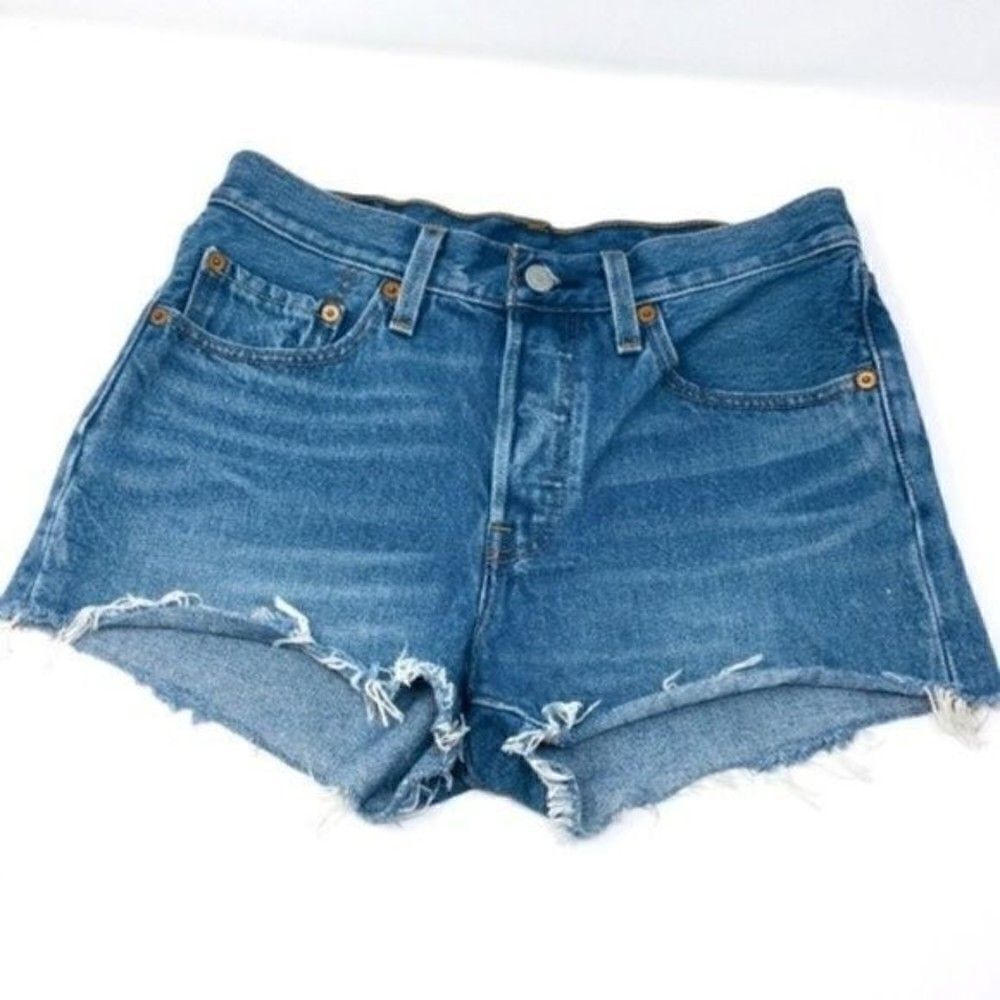 Levi’s 501 vintage high waisted blue denim shorts raw hem W26 BoxK 90s